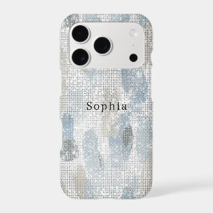 Blue Beige Cream Abstract Streaks Sparkle iPhone 17 Pro Case