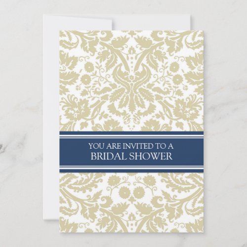 Blue Beige Damask Bridal Shower Invitation