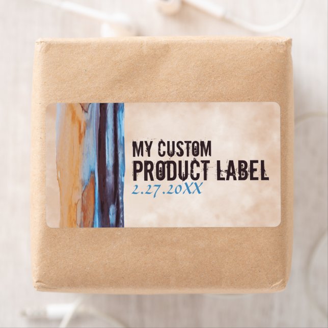 Blue, Beige, Eggplant, Plum Swirl Paint Marble Label (Insitu)