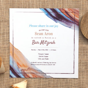 Blue Beige Eggplant Purple Bar Mitzvah Invitation