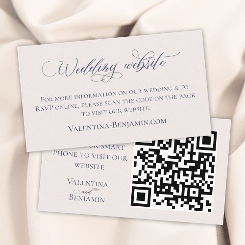 Blue beige elegant wedding website QR code Enclosure Card