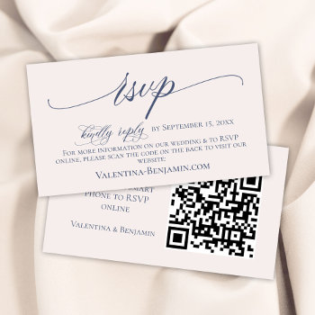 Blue Beige Elegant Wedding Website Rsvp Qr Code Enclosure Card by 17Minutes at Zazzle