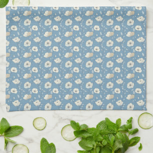 Blue Beige Floral Cottagecore Botanical Flowers Kitchen Towel