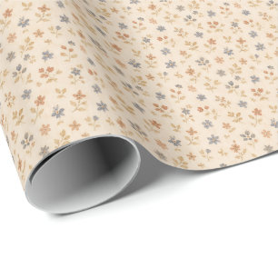 Blue Beige Floral Vintage  Wrapping Paper