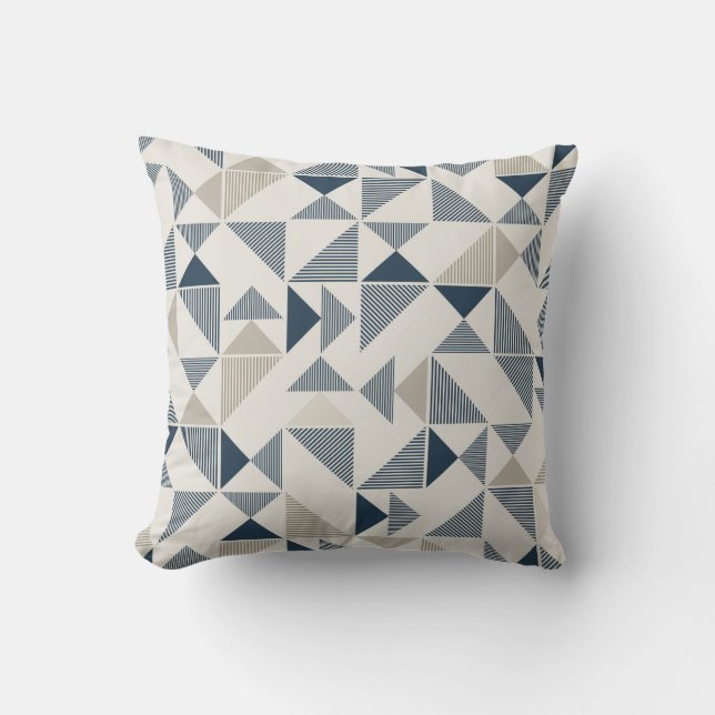 Blue & Beige Geometric Pattern Throw Pillow (Front)