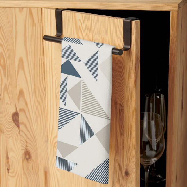Blue Beige Geometric Shapes  Kitchen Towel (Thirds Fold)