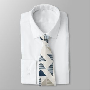 Blue & Beige Geometric Shapes  Neck Tie