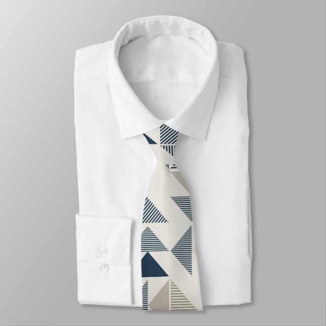 Blue & Beige Geometric Shapes  Neck Tie (Tied)
