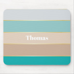 Blue Beige Gold Custom Summer Color Block Stripes Mouse Pad