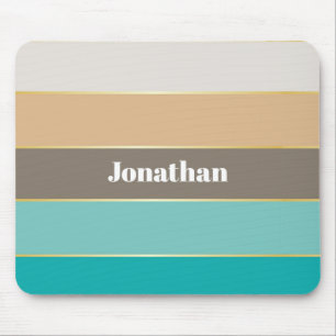 Blue Beige Gold Custom Summer Color Block Stripes Mouse Pad