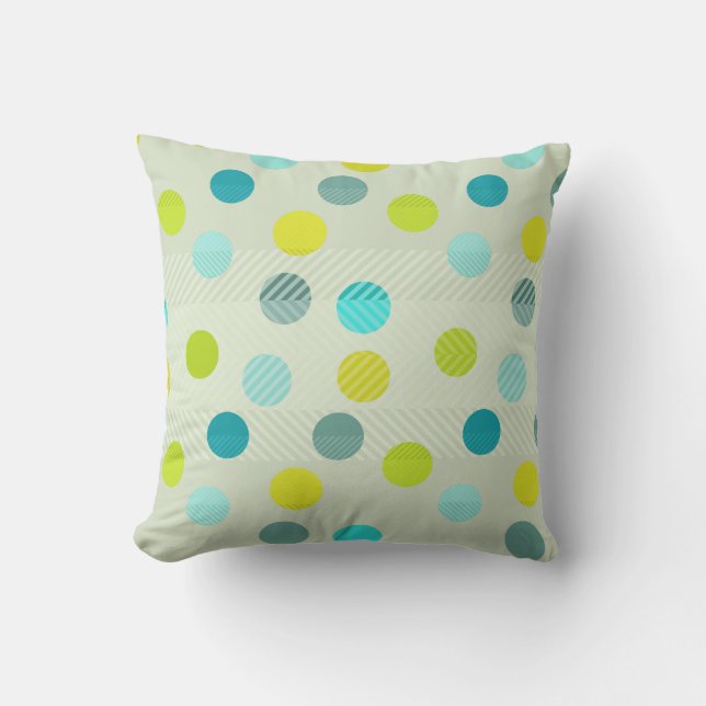Blue, Beige, Green, Yellow Polka Dot Pattern Throw Pillow (Front)