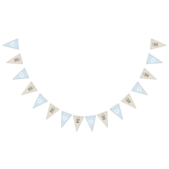 Blue Beige Hearts boy wedding Party CUSTOMIZE IT! Bunting Flags (All)