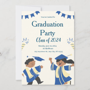 Blue beige Illustrative Graduation Party for kids Invitation
