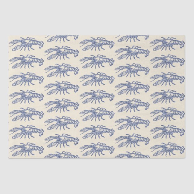 Blue Beige Marine Life Lobster Pattern Tissue Paper (Front)
