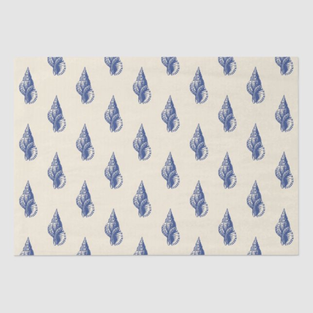 Blue Beige Marine Life Seashell Pattern Tissue Paper (Front)