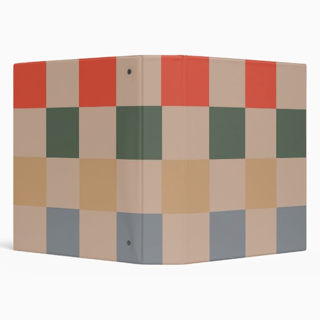 Blue Beige Orange Brown Checkered Gingham Pattern 3 Ring Binder (Background)