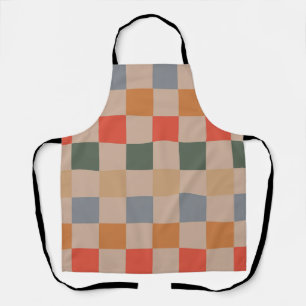 Blue Beige Orange Brown Checkered Gingham Pattern Apron