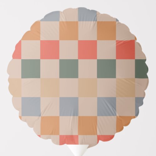 Blue Beige Orange Brown Checkered Gingham Pattern Balloon