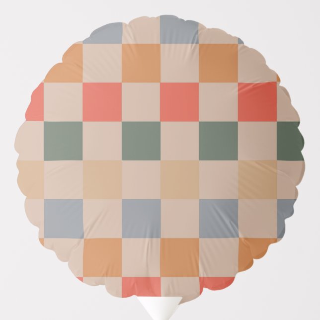 Blue Beige Orange Brown Checkered Gingham Pattern Balloon (Front)