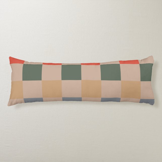 Blue Beige Orange Brown Checkered Gingham Pattern Body Pillow (Front)