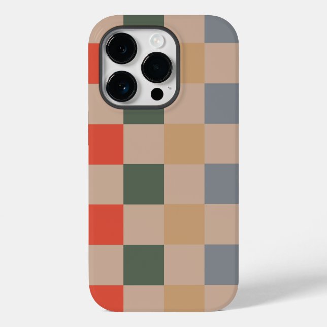 Blue Beige Orange Brown Checkered Gingham Pattern Case-Mate iPhone Case (Back)