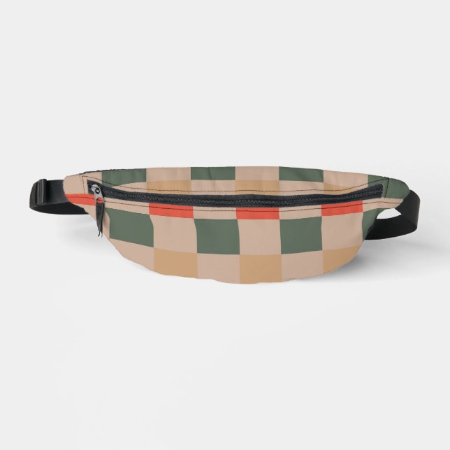 Blue Beige Orange Brown Checkered Gingham Pattern Fanny Pack (Front)