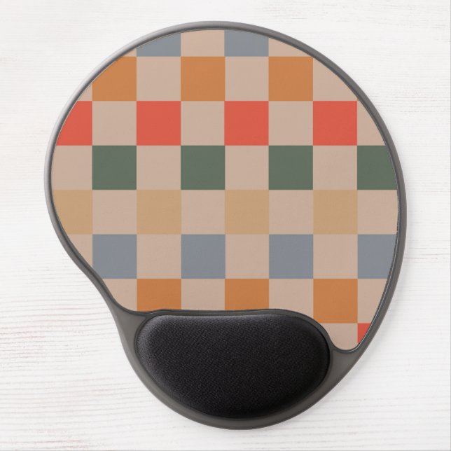 Blue Beige Orange Brown Checkered Gingham Pattern Gel Mouse Pad (Front)