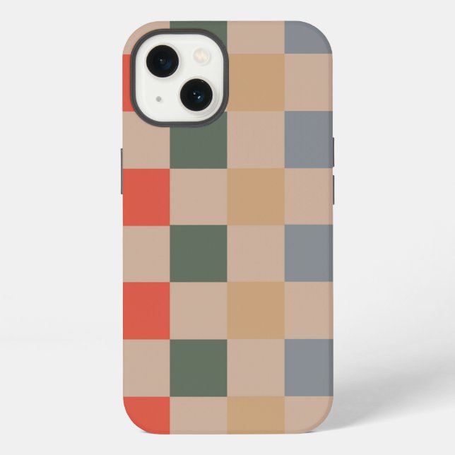 Blue Beige Orange Brown Checkered Gingham Pattern Iphone Case (Back)
