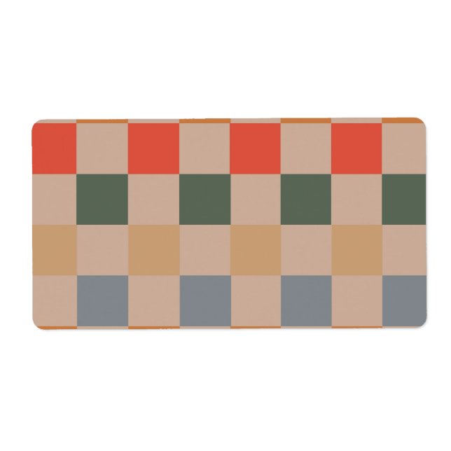 Blue Beige Orange Brown Checkered Gingham Pattern Label (Front)