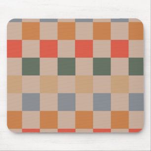 Blue Beige Orange Brown Checkered Gingham Pattern Mouse Pad