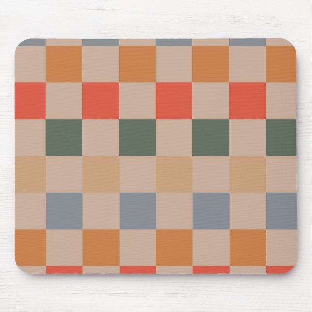 Blue Beige Orange Brown Checkered Gingham Pattern Mouse Pad (Front)