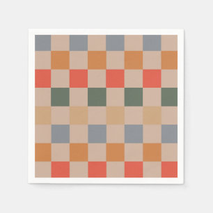 Blue Beige Orange Brown Checkered Gingham Pattern Napkins