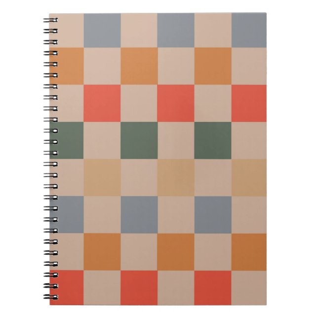 Blue Beige Orange Brown Checkered Gingham Pattern Notebook (Front)