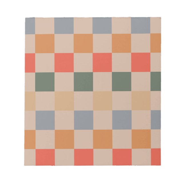 Blue Beige Orange Brown Checkered Gingham Pattern Notepad (Front)