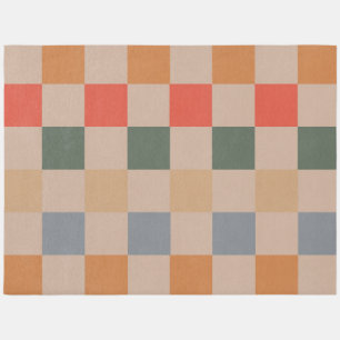 Blue Beige Orange Brown Checkered Gingham Pattern Outdoor Rug