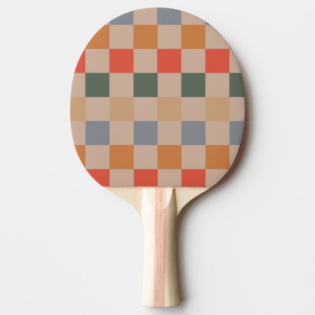 Blue Beige Orange Brown Checkered Gingham Pattern Ping Pong Paddle (Front)