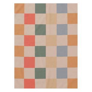 Blue Beige Orange Brown Checkered Gingham Pattern Tablecloth