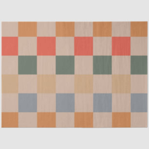 Blue Beige Orange Brown Checkered Gingham Pattern Tissue Paper