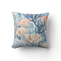 Blue Beige Orange Coral Reef Watercolor Coastal