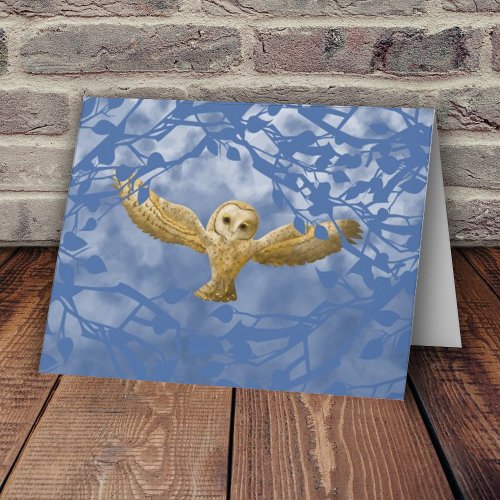 Blue Beige Owl Simple Blank Greeting Card