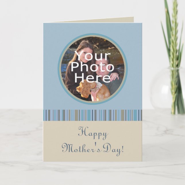 Blue/Beige Photo Frame Mother's Day Card (Front)