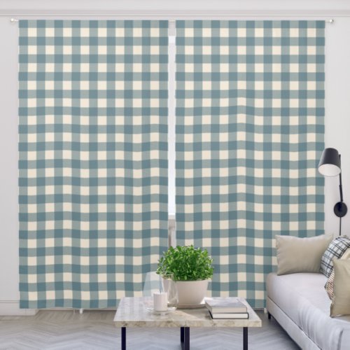 Blue Beige Plaid Pattern Blackout Curtains