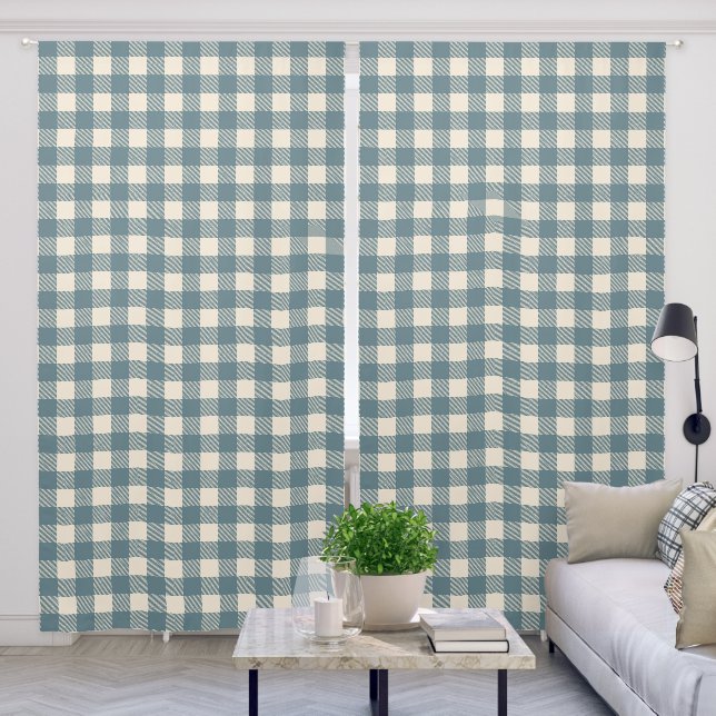 Blue Beige Plaid Pattern Blackout Curtains (Living Room)