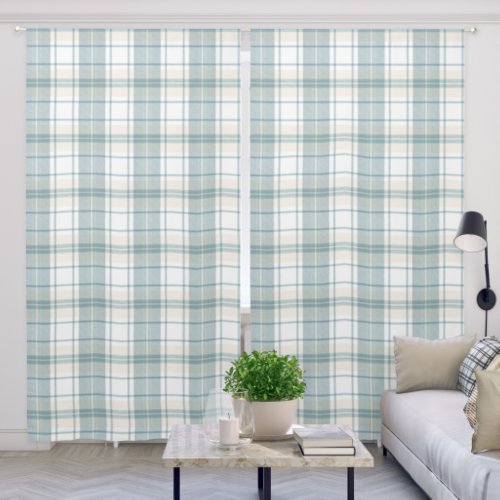 Blue Beige Plaid Tartan Pattern Blackout Curtains