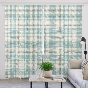 Blue Beige Plaid Tartan Pattern Blackout Curtains