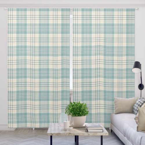 Blue Beige Plaid Tartan Pattern Blackout Curtains