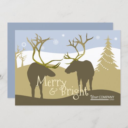 Blue Beige Reindeer Antlers Company Holiday Card