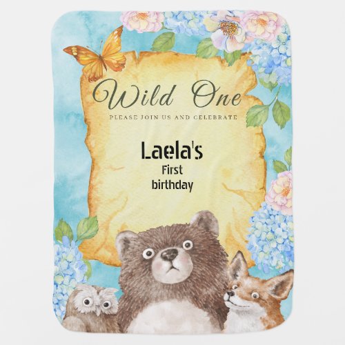 Blue Beige Safari Wild One Birthday Baby Blanket