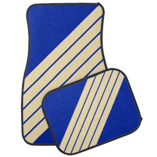 Blue Beige Striped 70s 80s Retro Racing Stripes Car Floor Mat