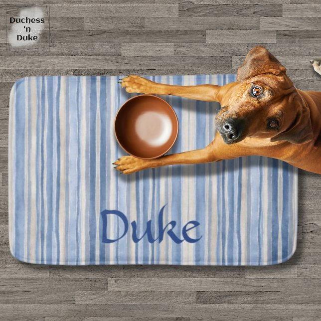 Blue Beige Striped Minimalist Absorbent Pet Mat (Blue Beige Striped Minimalist Absorbent Pet Mat)